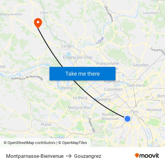 Montparnasse-Bienvenue to Gouzangrez map