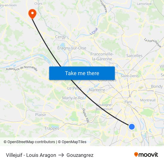 Villejuif - Louis Aragon to Gouzangrez map
