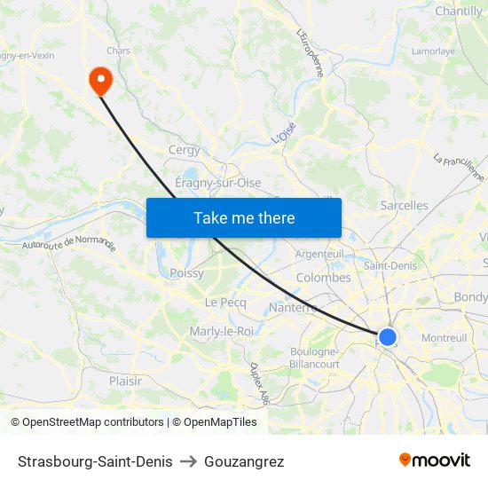 Strasbourg-Saint-Denis to Gouzangrez map