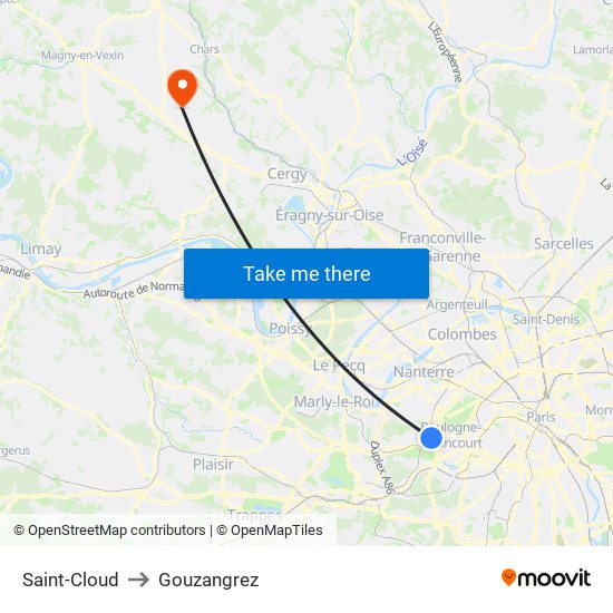 Saint-Cloud to Gouzangrez map