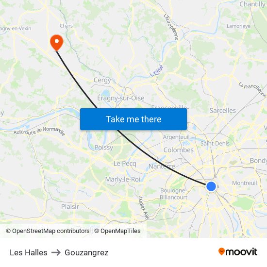 Les Halles to Gouzangrez map
