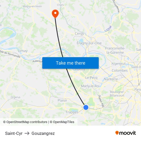 Saint-Cyr to Gouzangrez map