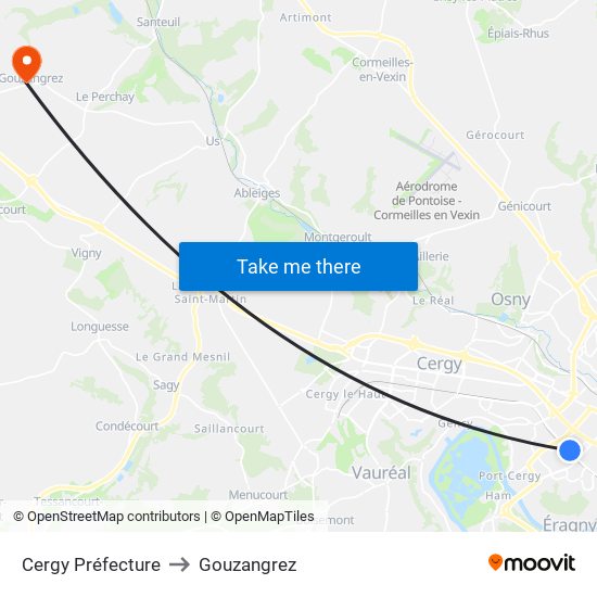 Cergy Préfecture to Gouzangrez map