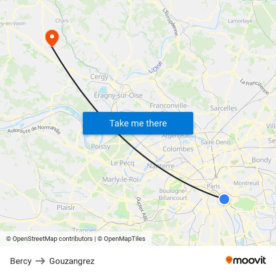 Bercy to Gouzangrez map
