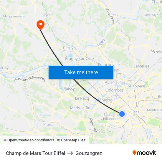 Champ de Mars Tour Eiffel to Gouzangrez map