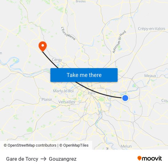 Gare de Torcy to Gouzangrez map