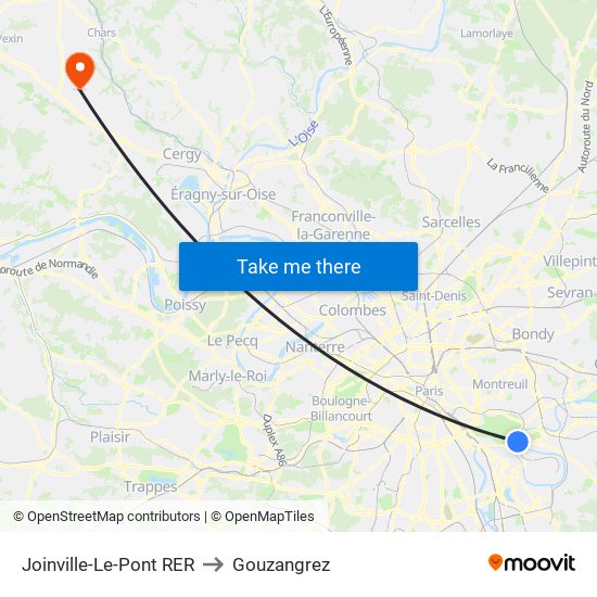 Joinville-Le-Pont RER to Gouzangrez map