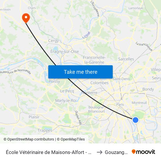 École Vétérinaire de Maisons-Alfort - Métro to Gouzangrez map
