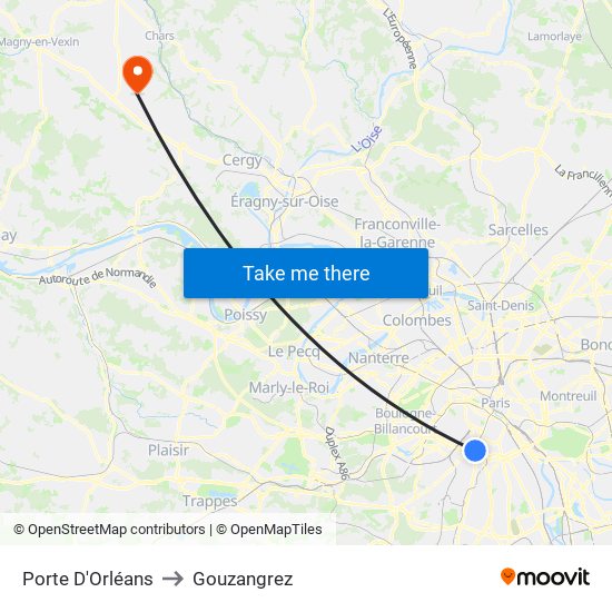 Porte D'Orléans to Gouzangrez map