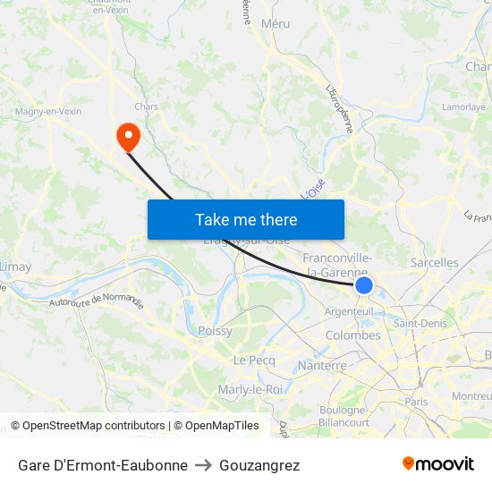 Gare D'Ermont-Eaubonne to Gouzangrez map