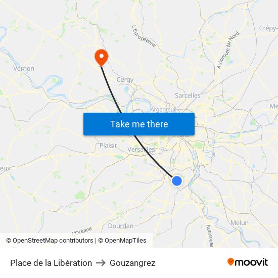 Place de la Libération to Gouzangrez map