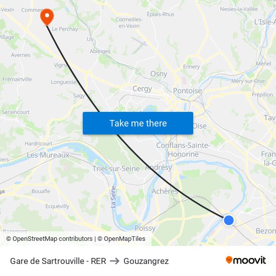 Gare de Sartrouville - RER to Gouzangrez map