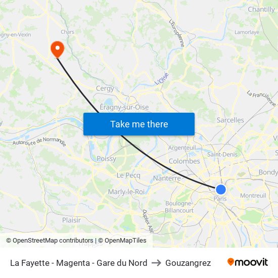 La Fayette - Magenta - Gare du Nord to Gouzangrez map