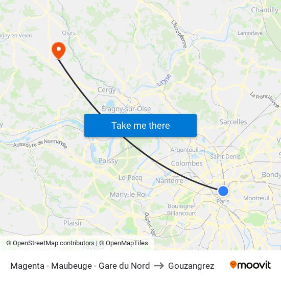 Magenta - Maubeuge - Gare du Nord to Gouzangrez map