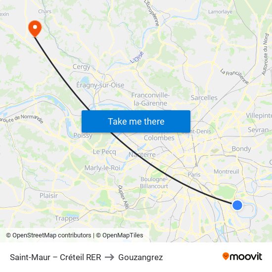 Saint-Maur – Créteil RER to Gouzangrez map