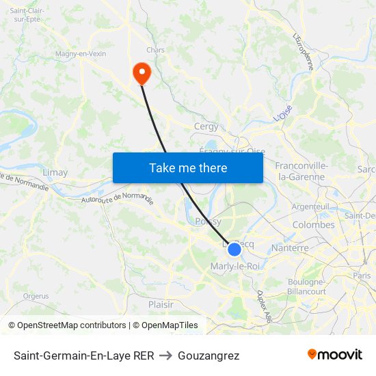 Saint-Germain-En-Laye RER to Gouzangrez map