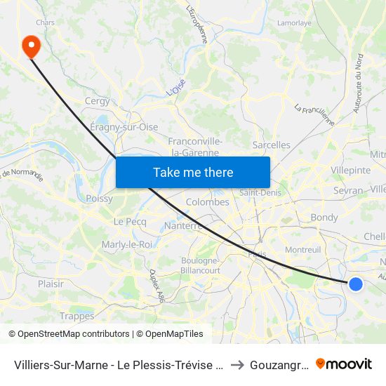 Villiers-Sur-Marne - Le Plessis-Trévise RER to Gouzangrez map