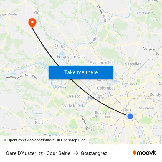 Gare D'Austerlitz - Cour Seine to Gouzangrez map