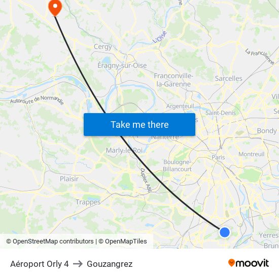 Aéroport Orly 4 to Gouzangrez map