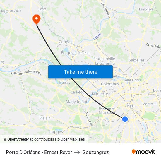 Porte D'Orléans - Ernest Reyer to Gouzangrez map