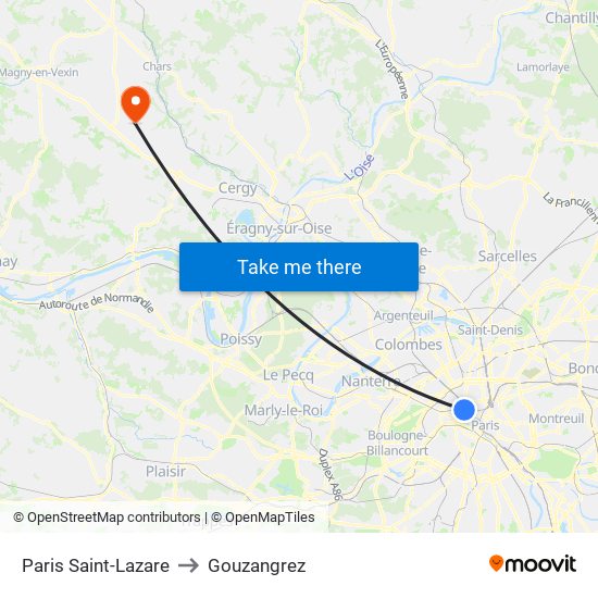 Paris Saint-Lazare to Gouzangrez map