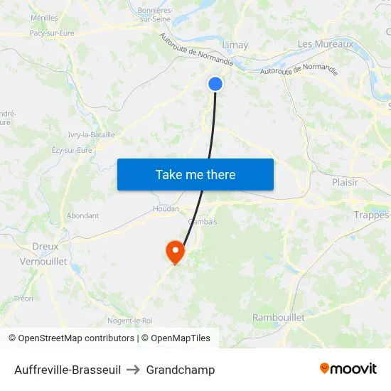 Auffreville-Brasseuil to Grandchamp map
