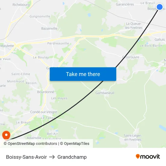 Boissy-Sans-Avoir to Grandchamp map