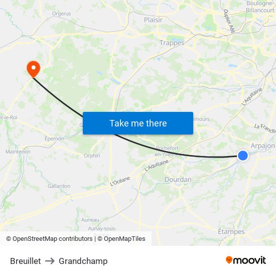 Breuillet to Grandchamp map
