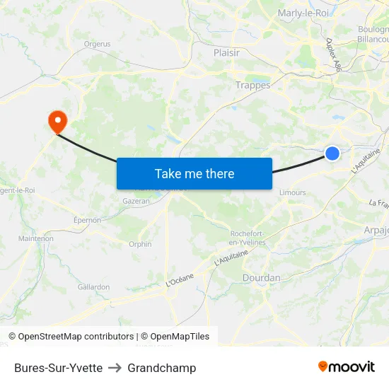 Bures-Sur-Yvette to Grandchamp map