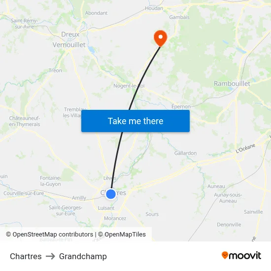 Chartres to Grandchamp map