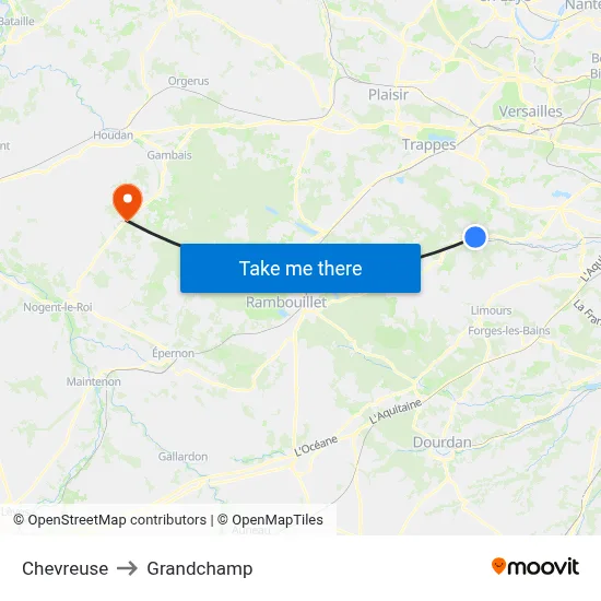 Chevreuse to Grandchamp map