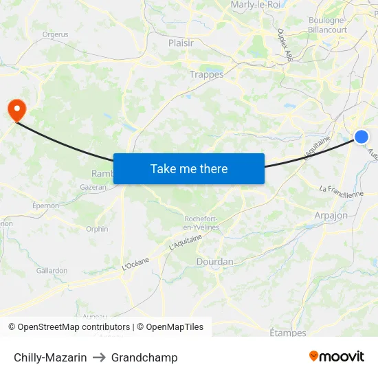 Chilly-Mazarin to Grandchamp map