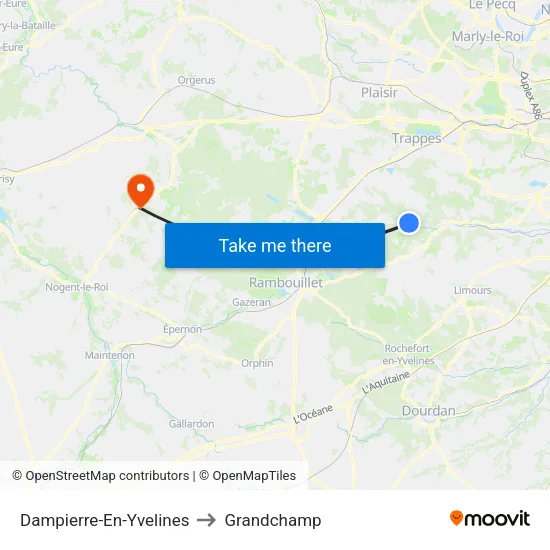 Dampierre-En-Yvelines to Grandchamp map
