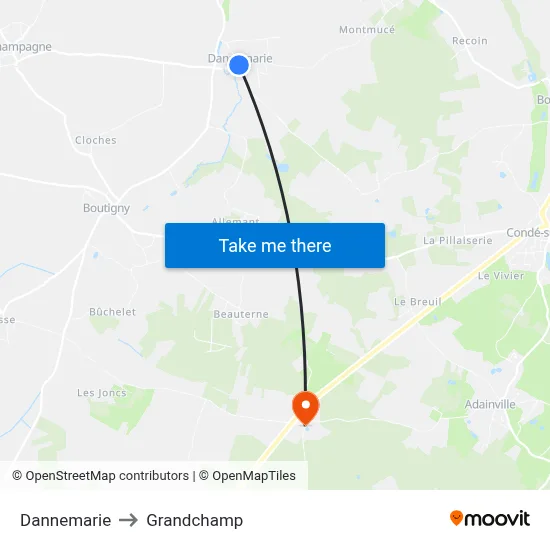 Dannemarie to Grandchamp map