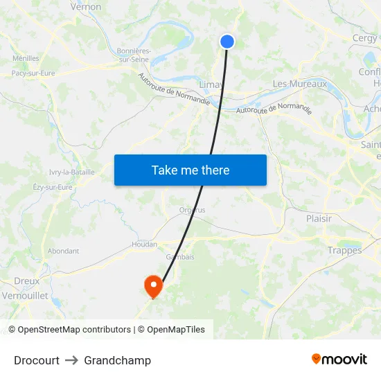 Drocourt to Grandchamp map
