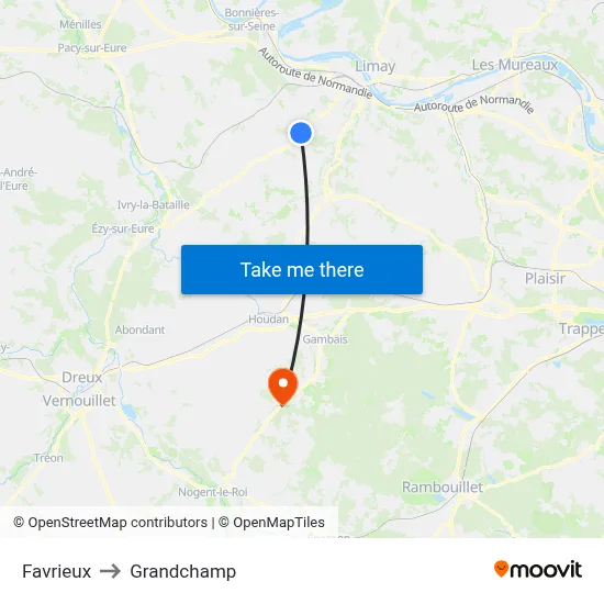 Favrieux to Grandchamp map