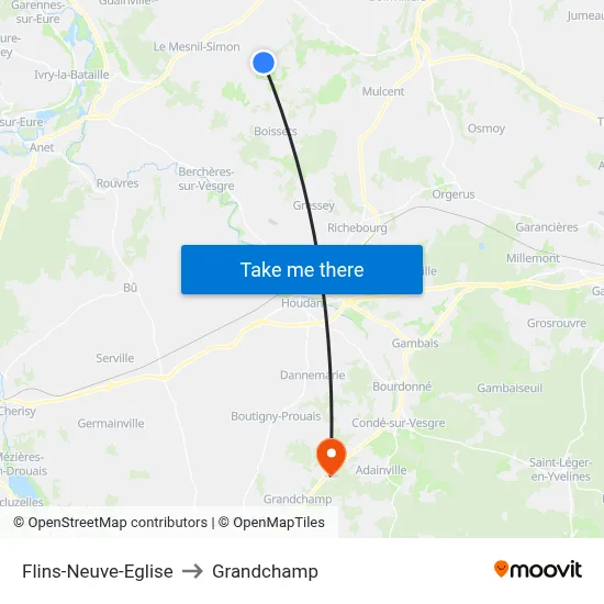 Flins-Neuve-Eglise to Grandchamp map