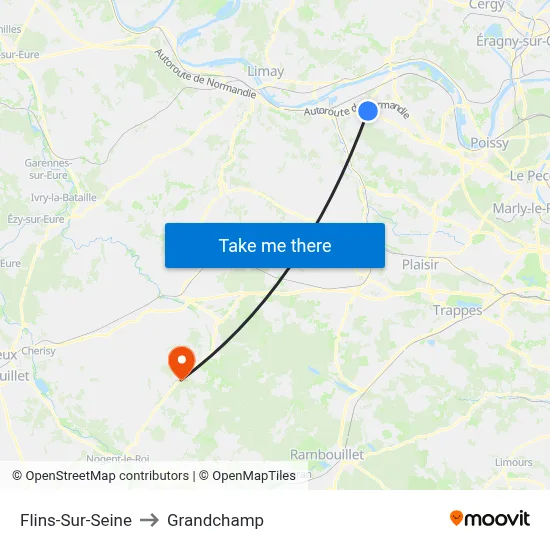 Flins-Sur-Seine to Grandchamp map