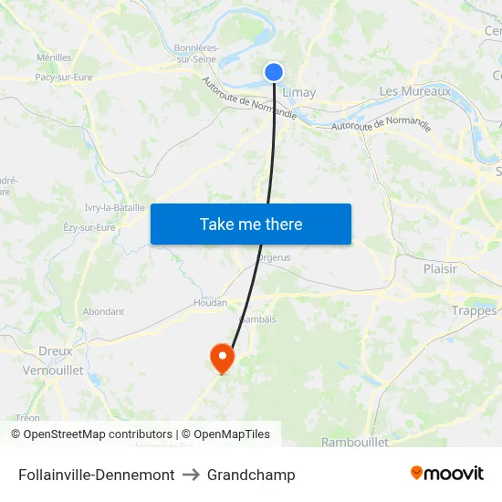 Follainville-Dennemont to Grandchamp map