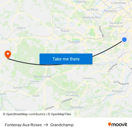Fontenay-Aux-Roses to Grandchamp map