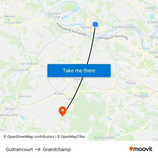 Guitrancourt to Grandchamp map