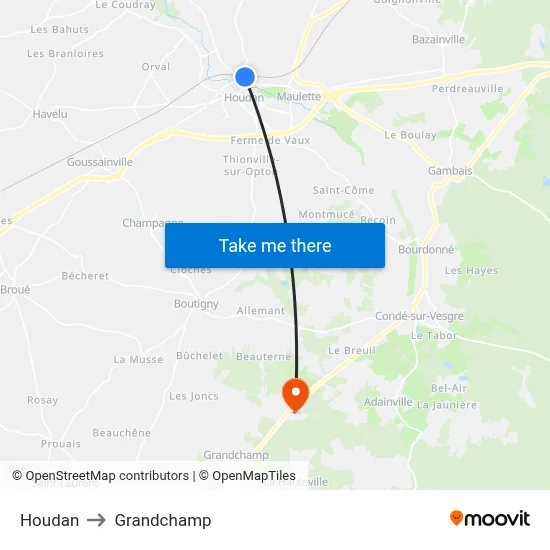 Houdan to Grandchamp map