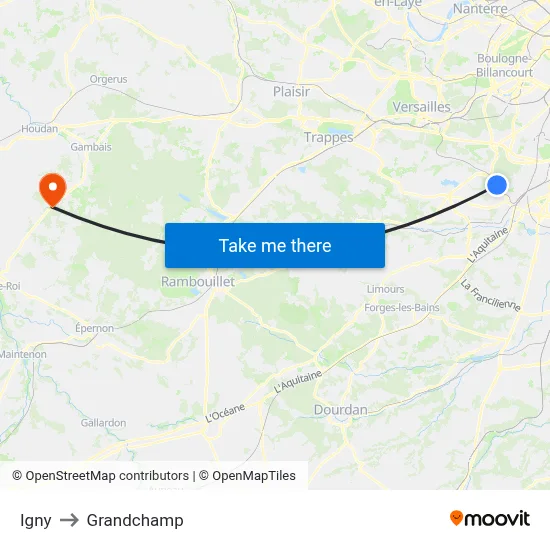 Igny to Grandchamp map