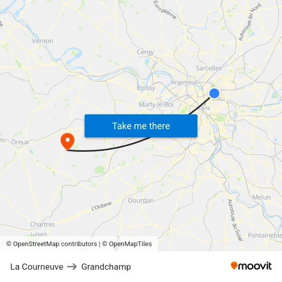 La Courneuve to Grandchamp map