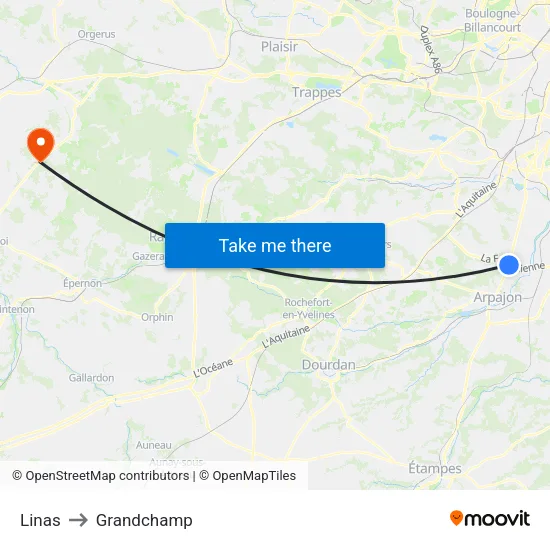 Linas to Grandchamp map