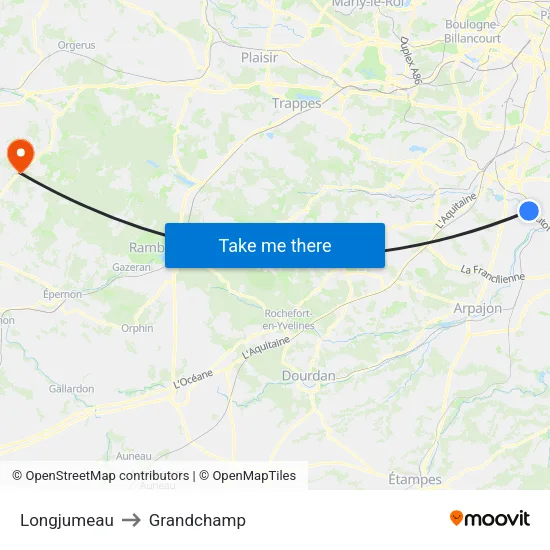 Longjumeau to Grandchamp map