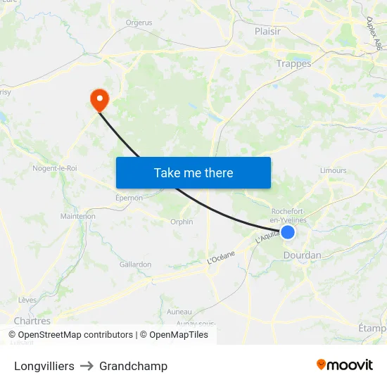 Longvilliers to Grandchamp map