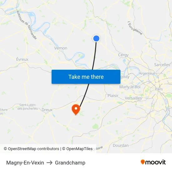 Magny-En-Vexin to Grandchamp map