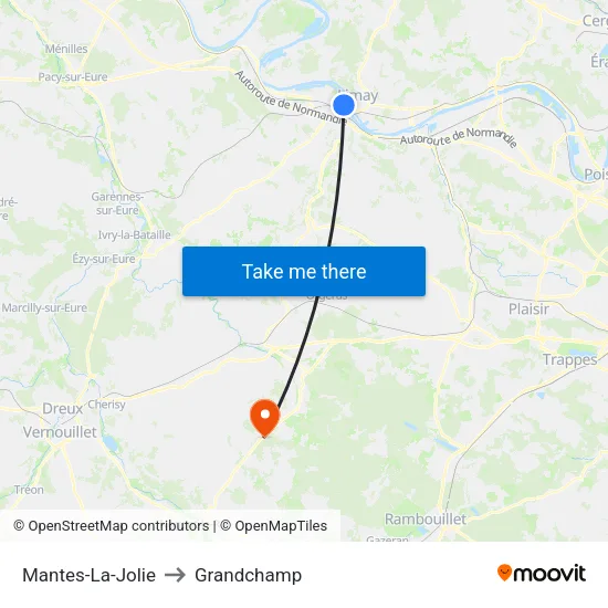 Mantes-La-Jolie to Grandchamp map