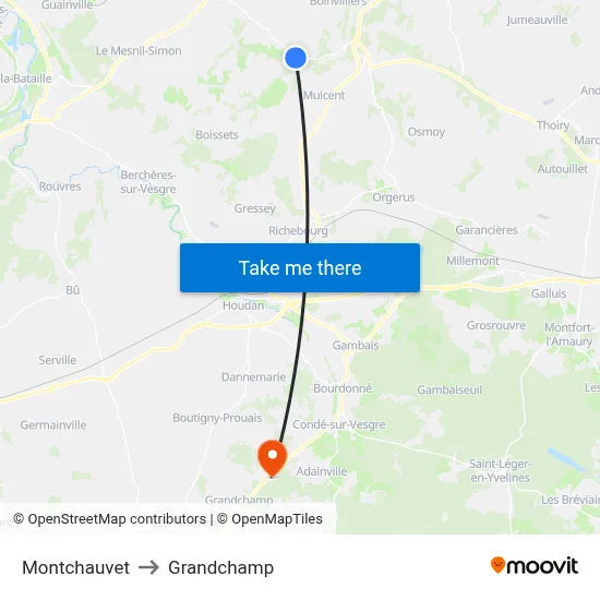 Montchauvet to Grandchamp map